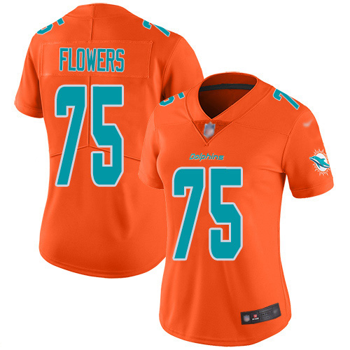 Nike Miami Dolphins 75 Ereck Flowers Orange Women Stitched NFL Limited Inverted Legend Jersey